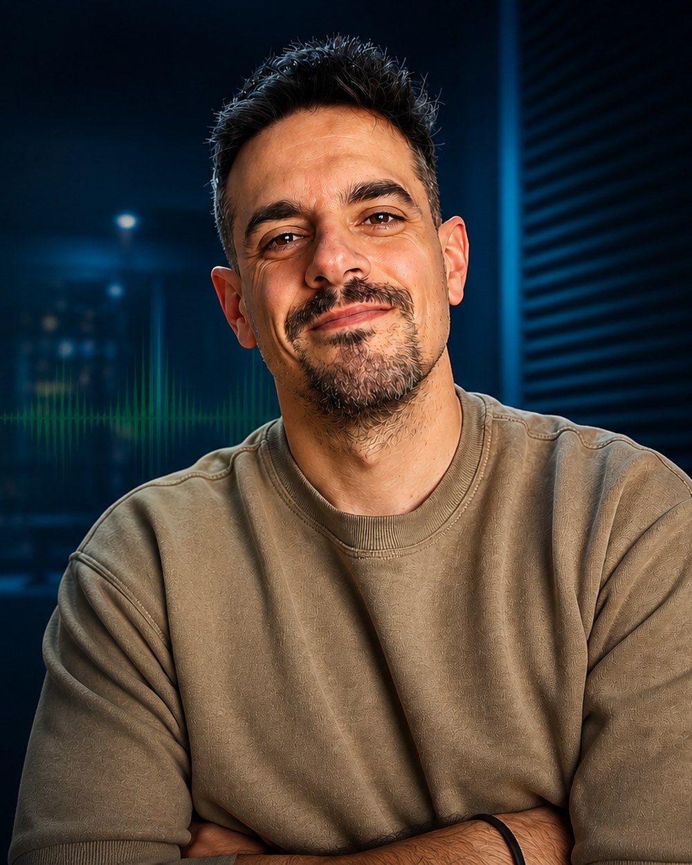 Axel Francesch, locutor y actor de doblaje en su estudio de grabación