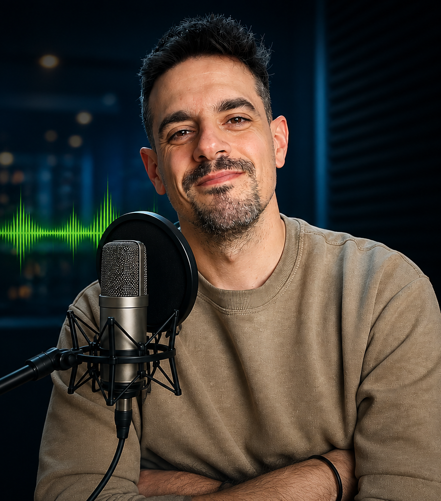 Axel Francesch, locutor y actor de doblaje en su estudio de grabación